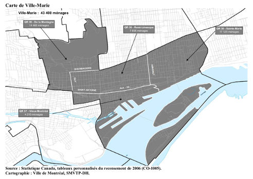Quartiers de référence en habitation de l'arrondissement Ville-Marie (Montréal) (cliquer pour agrandir)