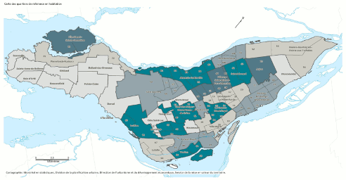 Carte des quartiers de référence en habitation de Montréal (cliquer pour agrandir