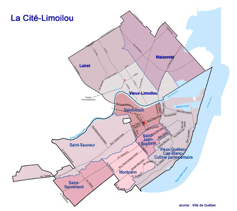 Arrondissement La Cité–Limoilou et ses quartiers (source : Ville de Québec)